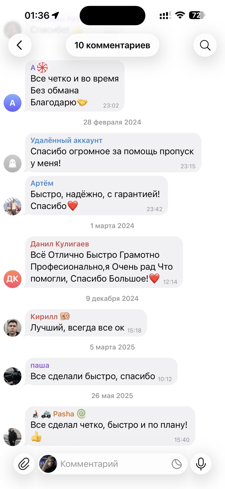 Отзывы клиентов в Telegram